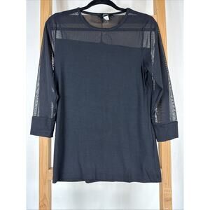 NWT Sassy Black Sheer Mesh Neck 3/4 Modal Body Top #1145 Size SM